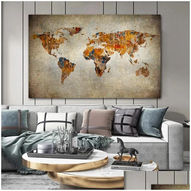 vintage world map posters abstract retro prints canvas painting indoor decorations wall art pictures for living room home decor