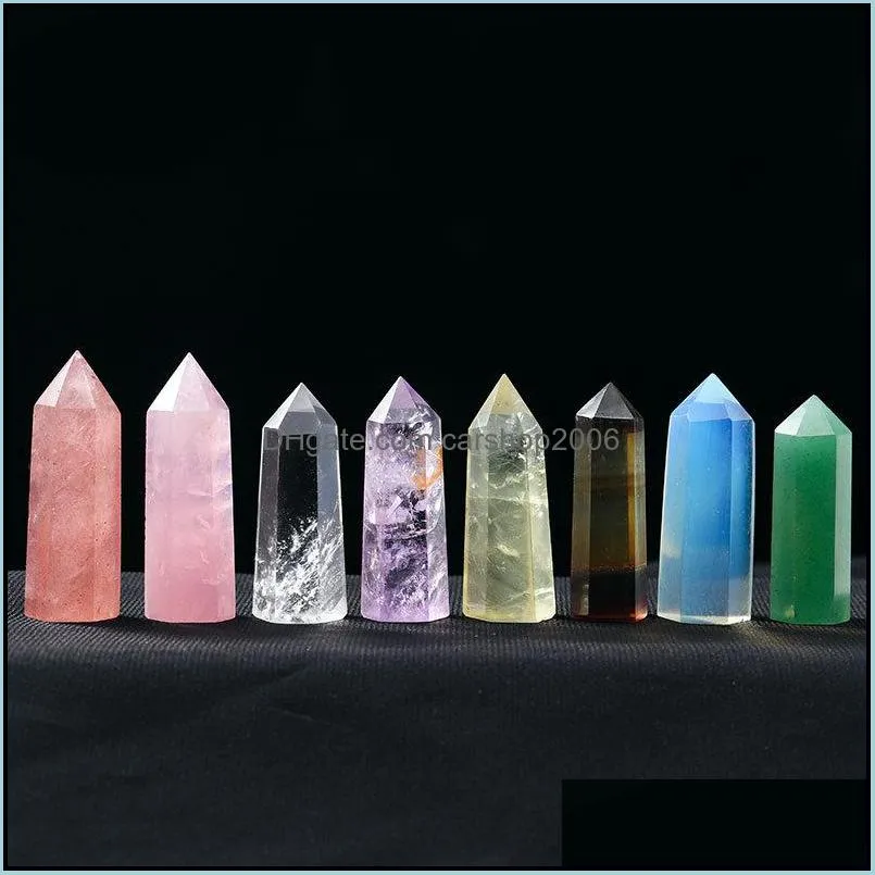 natural stone pink crystal high 45cm hexagonal prism ornaments quartz healing crystals energy reiki gem craft hand pieces living room
