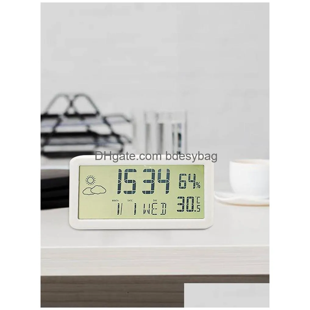 desk table clocks digital desktop clock electronic alarm for bedroom home decor lcd screen with calendar temperature humidity and