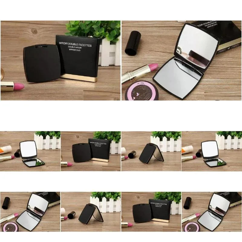 fashion acrylic cosmetic portable mirror folding velvet dust bag mirror with gift box black makeup mirror portable classic style