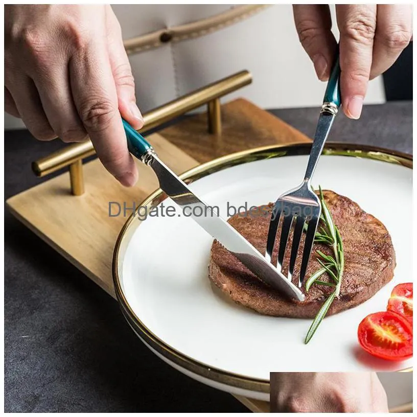 dinnerware sets western flatware set steak knife and fork ceramic handle espresso spoons teaspoons dessert stainless steel cutlery