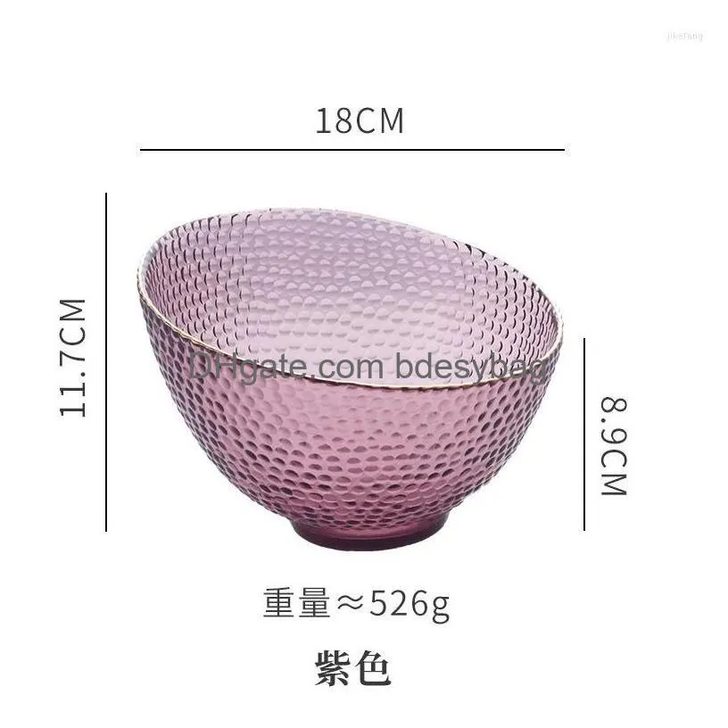 bowls modern oblique fruit salad bowl golden edge creative hammered glass dessert household vegetable cute tableware