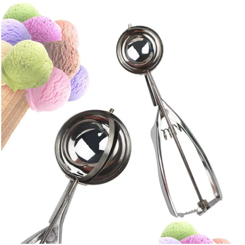 ice cream spoon kitchen tools 3 size stainless steel spring handle mash potato watermelon ball scoop home kitchen accessories