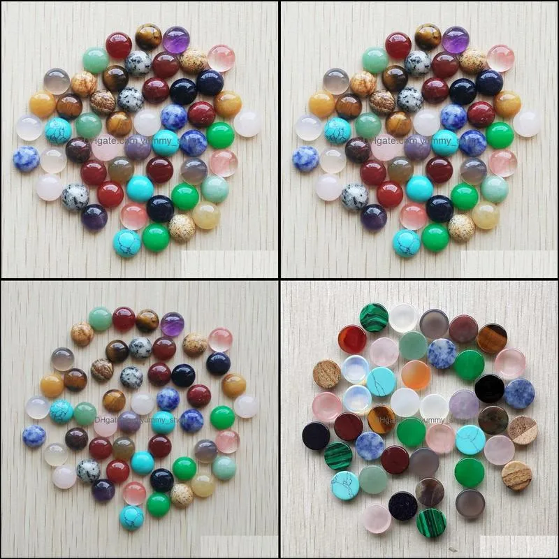 10mm mix natural stone flat base round cabochon pink cystal loose beads for necklace earrings jewelry clothes accessories making