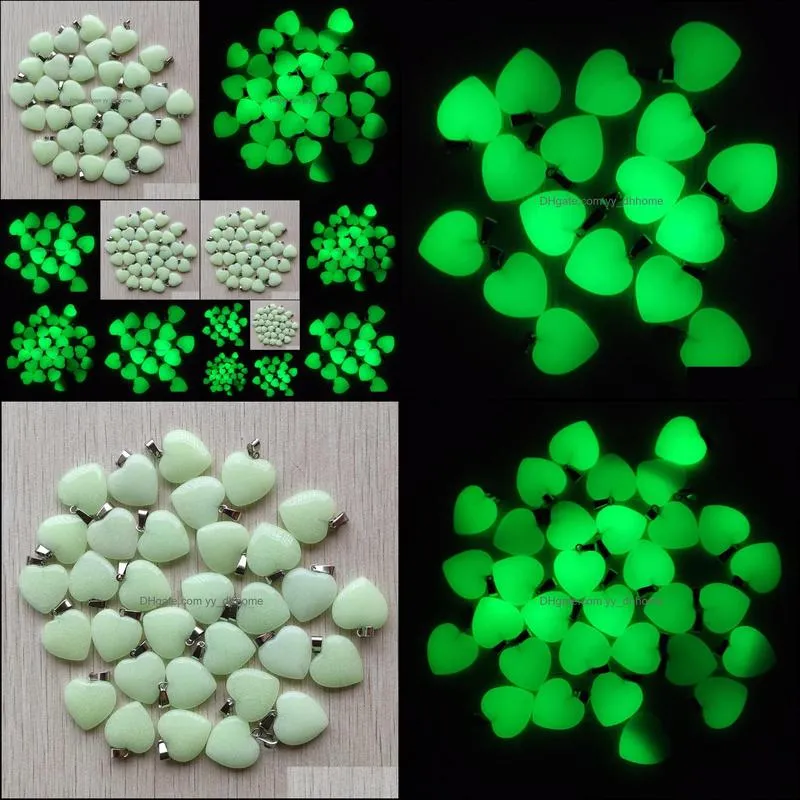 fashion charms love heart green luminous glow light stone pendants for necklace jewelry making