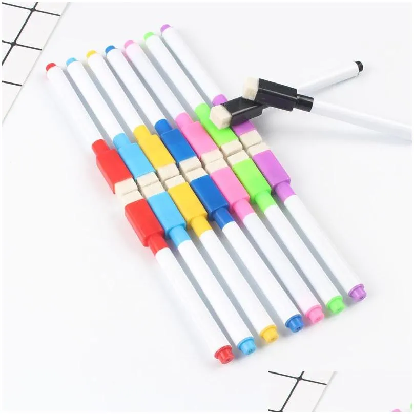 8 pcs/lot colorful black school classroom whiteboard dry white board markers built in eraser student childrens drawing pen