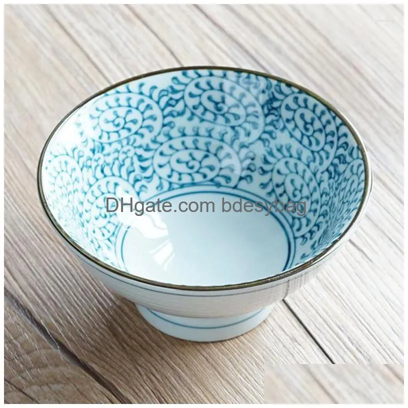 bowls japanese high foot ceramic kitchen cute round rice fruit ice cream bowl ecofriendly under glazed tableware