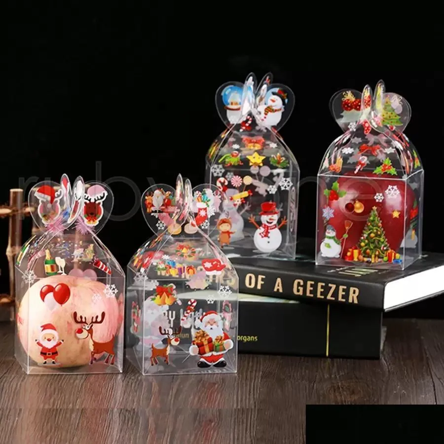 pvc transparent candy box christmas decoration gift wrap packaging santa claus snowman candy  boxes party supplies