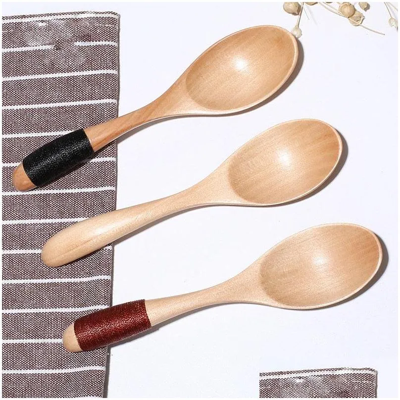 spoons wooden style natural wood handle round spoons for soup cooking mixing stirr