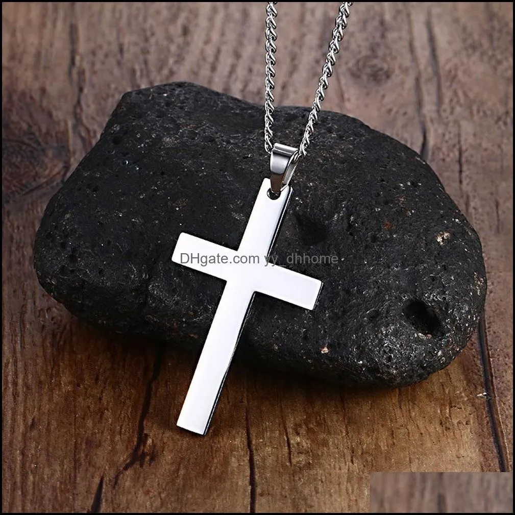 fashion stainless steel cross necklace for men women gold silver black link chain jesus cross pendant necklaces prayer jewelry