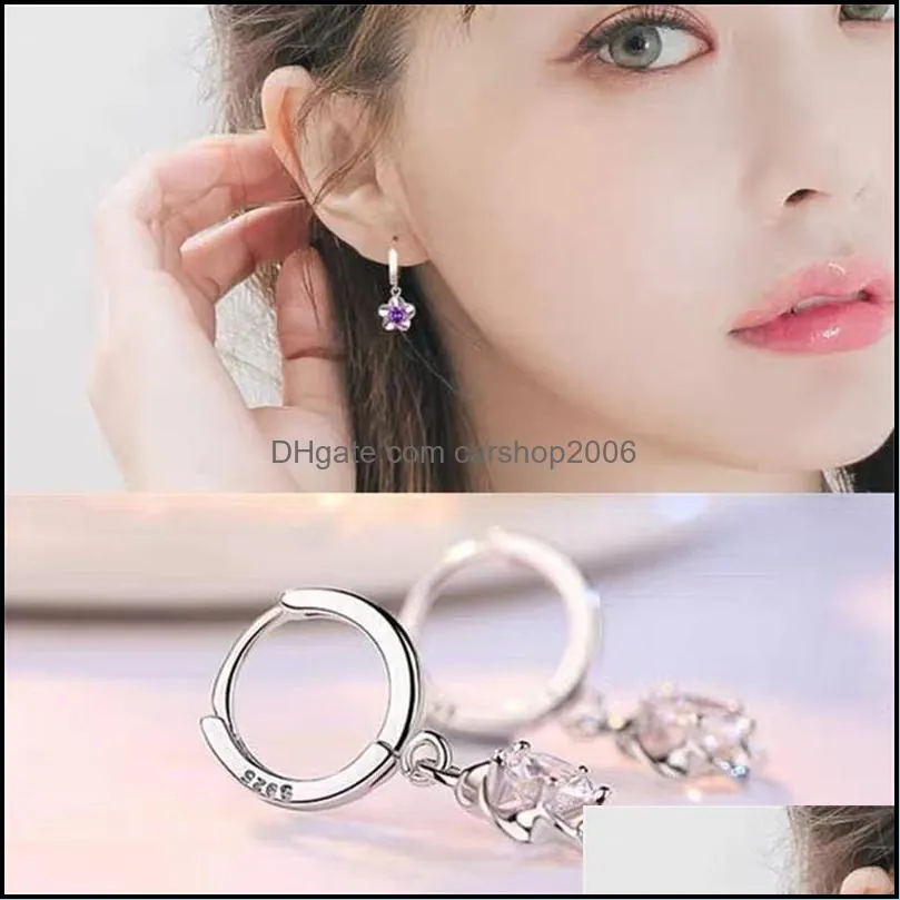 925 sterling silver earrings jewelry high quality retro simple pattern purple white zircon earrings 787 z2
