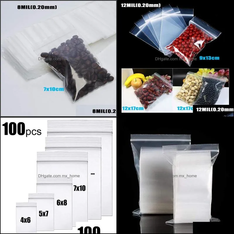 100pcs/lot clear bag thick heavyduty storage bag package plastic small reclosable poly bags thickness 0.20mm