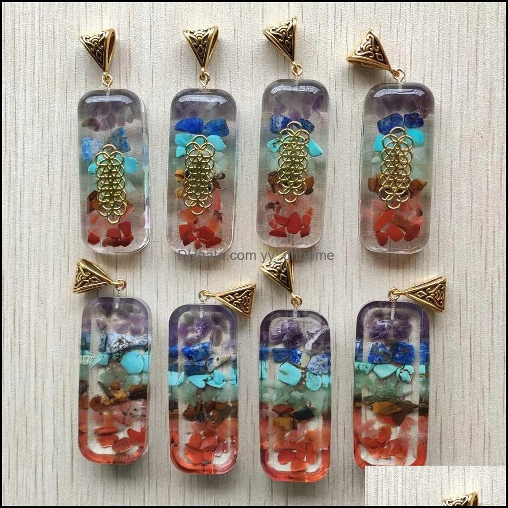 retro cuboid reiki chakra pendant natural amethysts lapis lazuli 7 colors stone pillar pendants charms wholesale