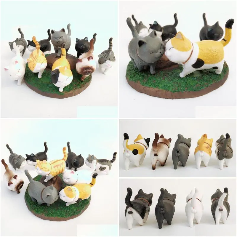 9 pcs cute mini pvc animation model cat doll figures toy creative individuality handicraft ornaments dashboard balcony decoration