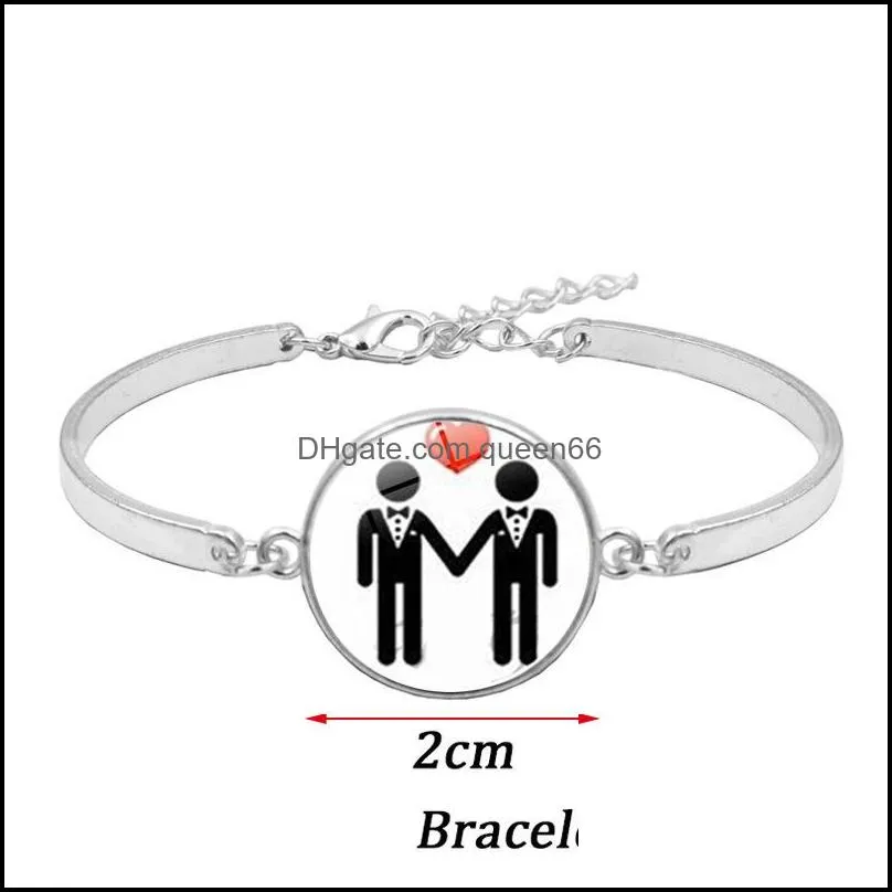 2020 gay lesbian pride rainbow sign bangle for wome mens round glass charm bracelet fashion friendship lgbt jewelry in bulk 288 g2