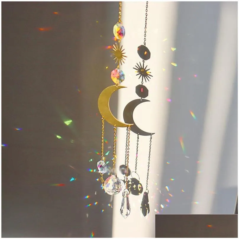 crystal wind chime moon sun catcher diamond prisms pendant dream catcher rainbow chaser hanging drop home garden decor windchime