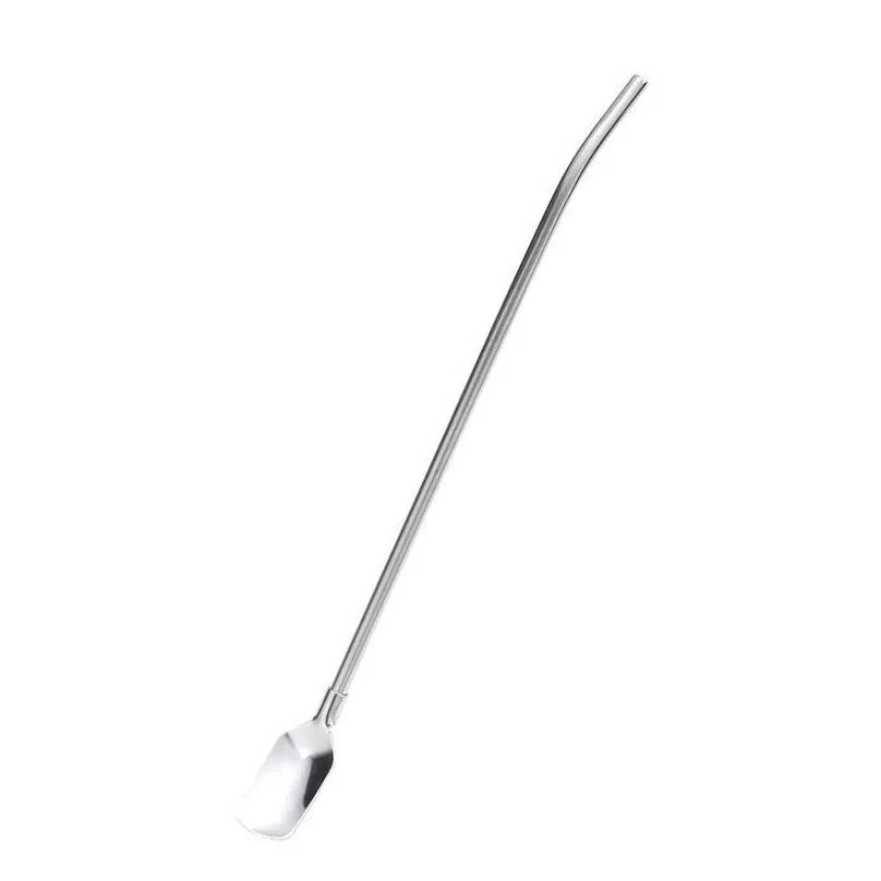 stainless steel oval shape metal drinking spoon straw reusable straws cocktail spoons filter set kitchen tableware