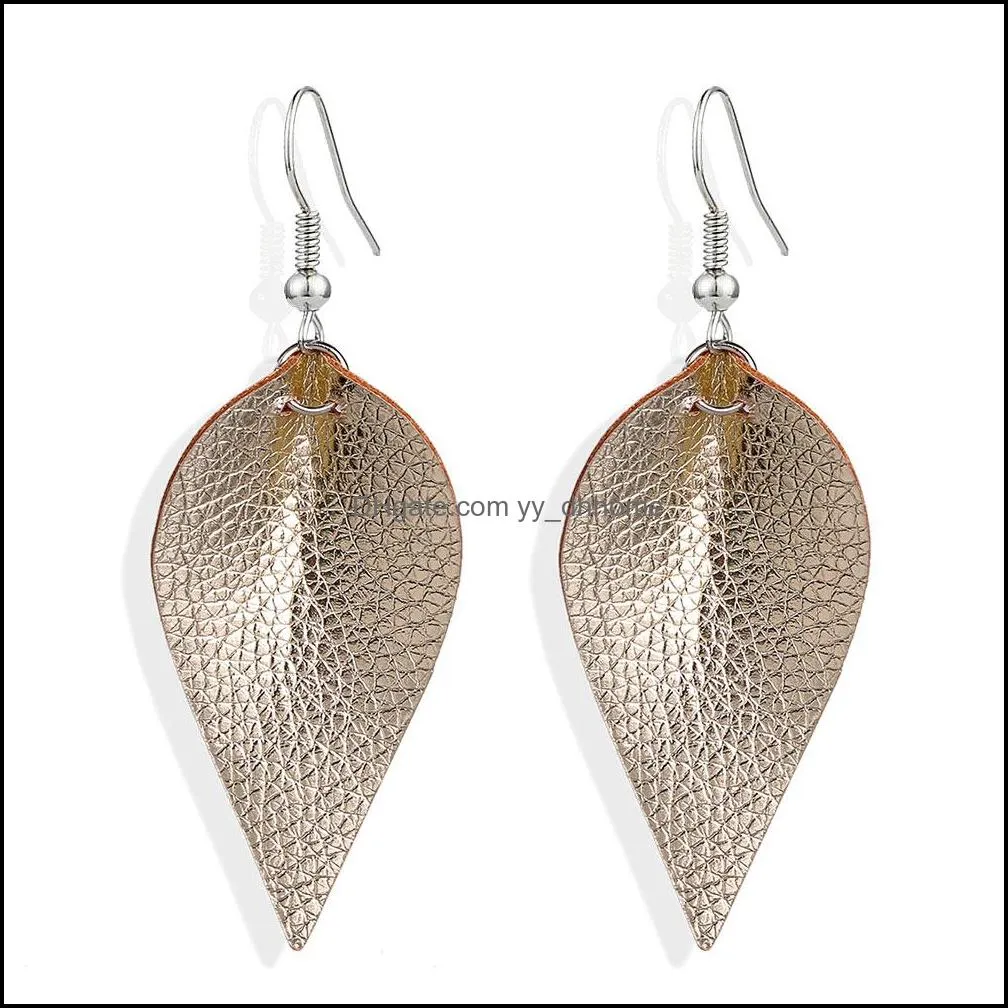  trendy cutting leaf leather earrings for women sequins multi colors bohemia tear drop dangle earring handmade jewelry for