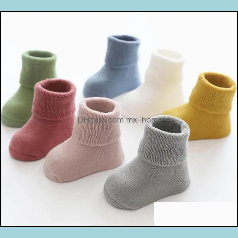 winter baby socks anti slip thicken floor socks solid medium tube born sock warm infant footwear 7 colors