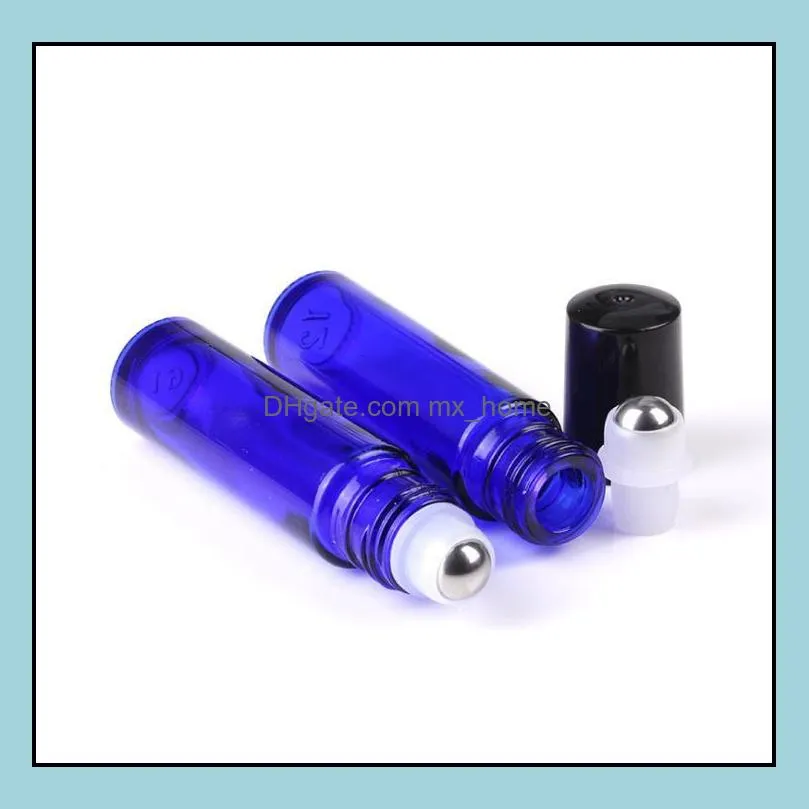  10ml glass roll on blue bottles high quality mini 10 ml  oil bottles with glass or metal roller 600pcs/lot