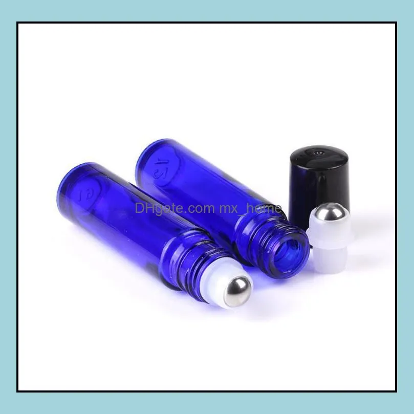  10ml glass roll on blue bottles high quality mini 10 ml essential oil bottles with glass or metal roller 600pcs/lot