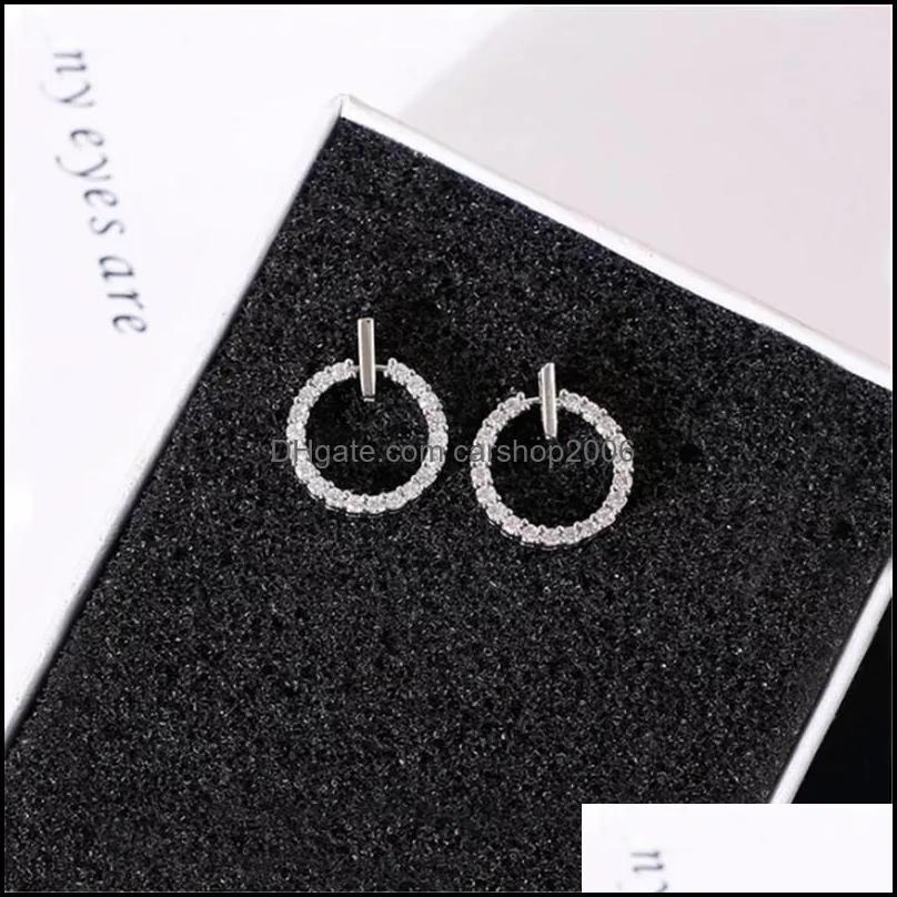 fashion 925 sterling silver crystal rhinestone geometric round stud earrings for women beautiful jewelry 1567 v2