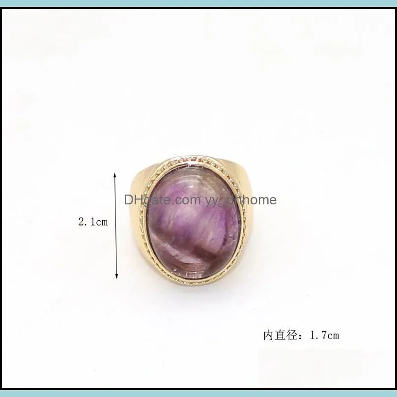 fashion gold plated oval amethyst quartz crystal rings geometric natural stone ring for women men jewelry gift