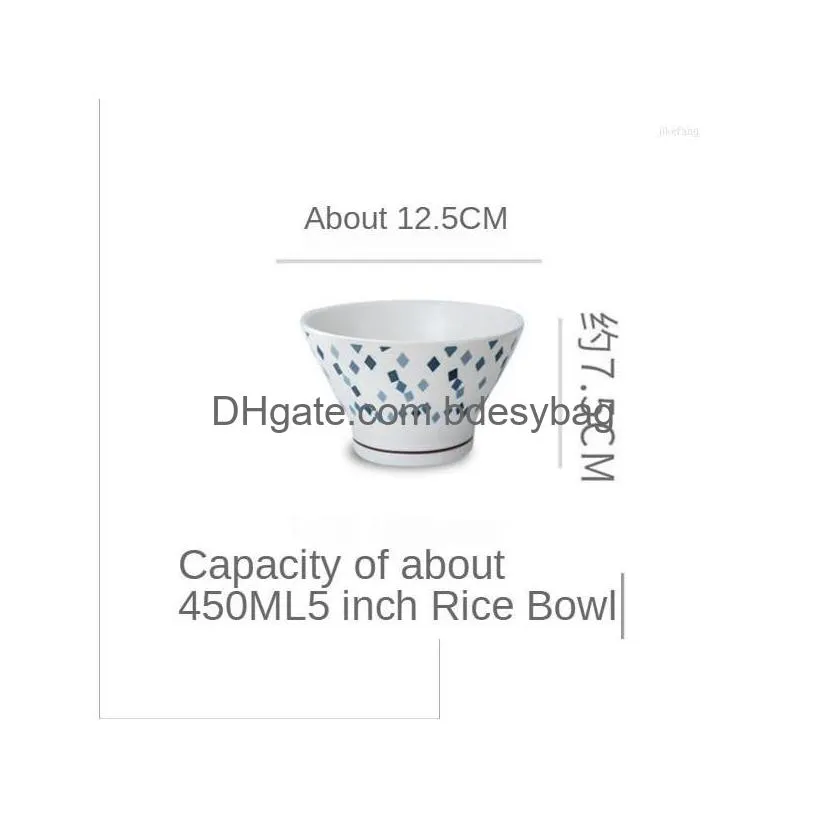 bowls japanese style highfooted bowl 5 inch hat underglaze ceramic tableware rice noodle antiscald fruit salad