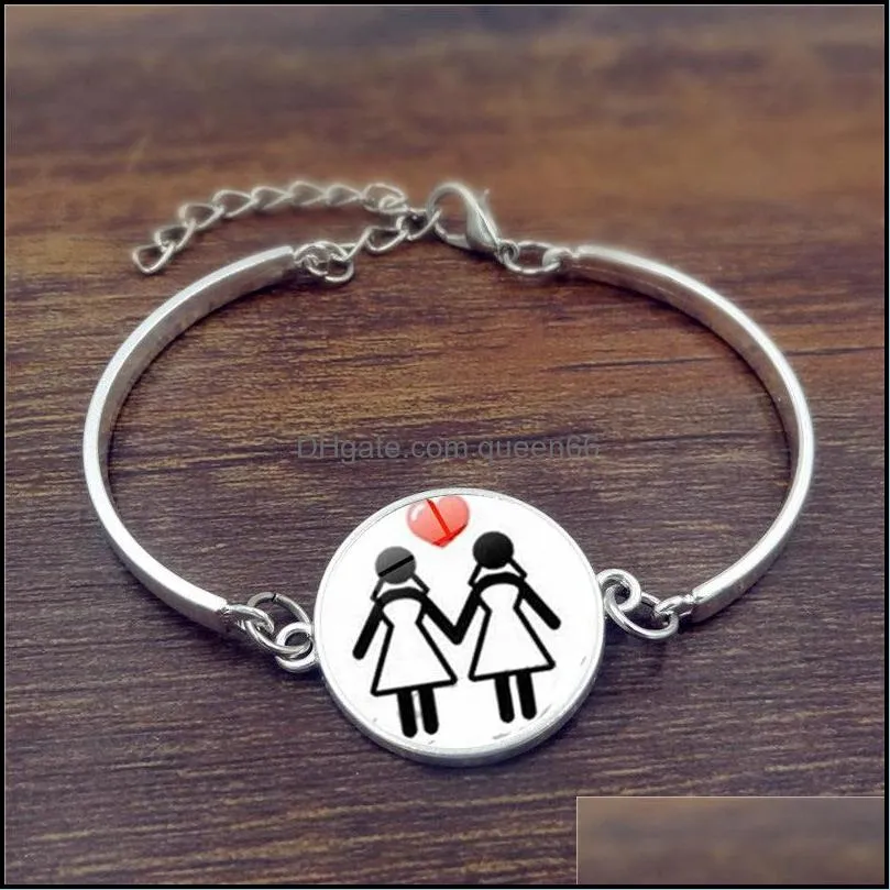 2020 gay lesbian pride rainbow sign bangle for wome mens round glass charm bracelet fashion friendship lgbt jewelry in bulk 288 g2