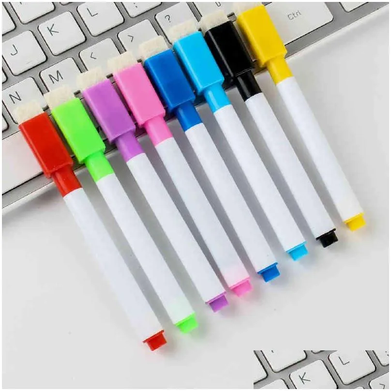 8 pcs/lot colorful black school classroom whiteboard dry white board markers built in eraser student childrens drawing pen