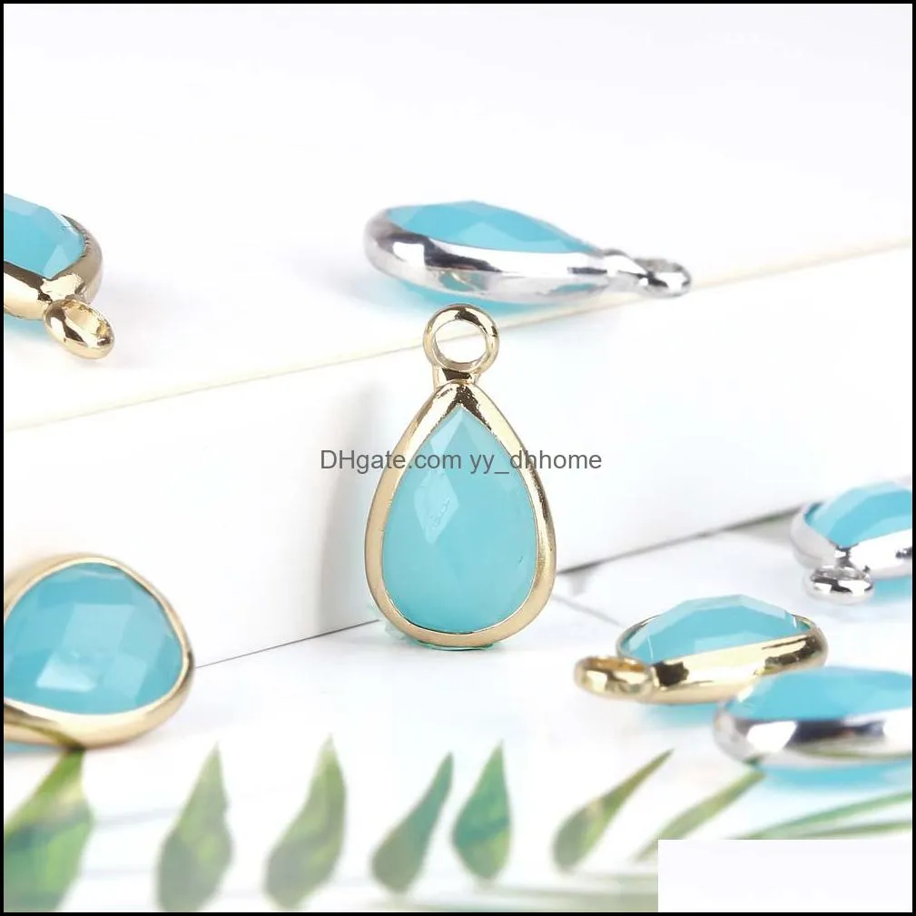 wholesale fashion water drop charms green glass birthstone pendants for necklace bracelets diy jewelry accessories for women