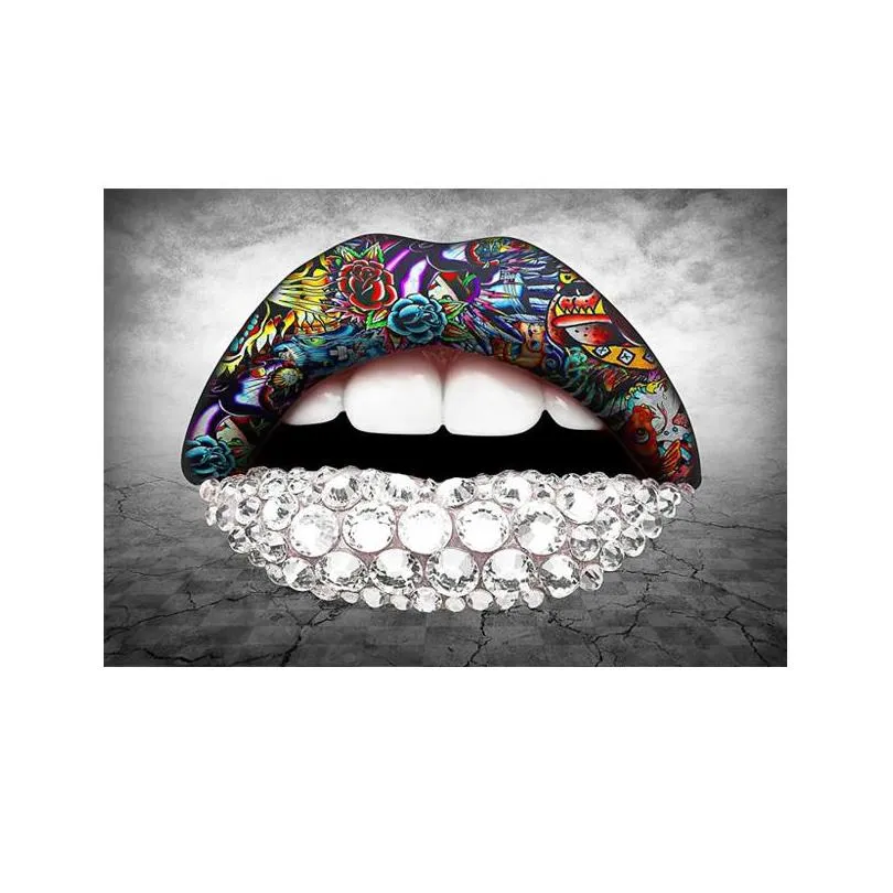 golden lips painting canvas prints sexy woman mouth wall pictures for living room modern home decor black sliver lips cuadros