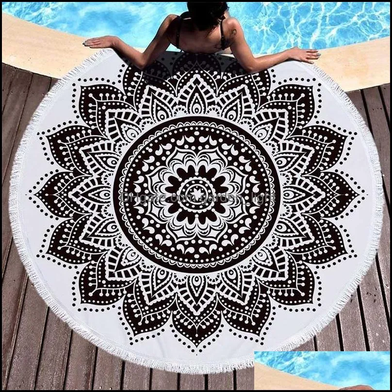  round beach towel mandala microfiber geometry terry thick with tassels round beach blanket picnic throw yoga mat ultra soft 59 inch