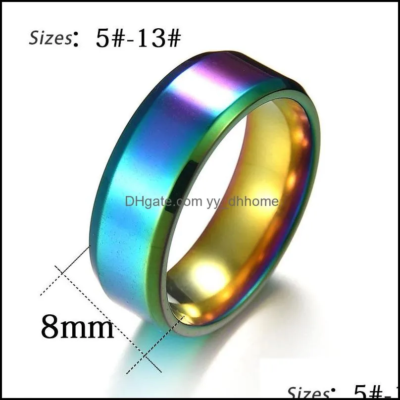 fashion 8mm rainbow ring for men women titanium steel wedding band rings fit size 513 jewelry gifts