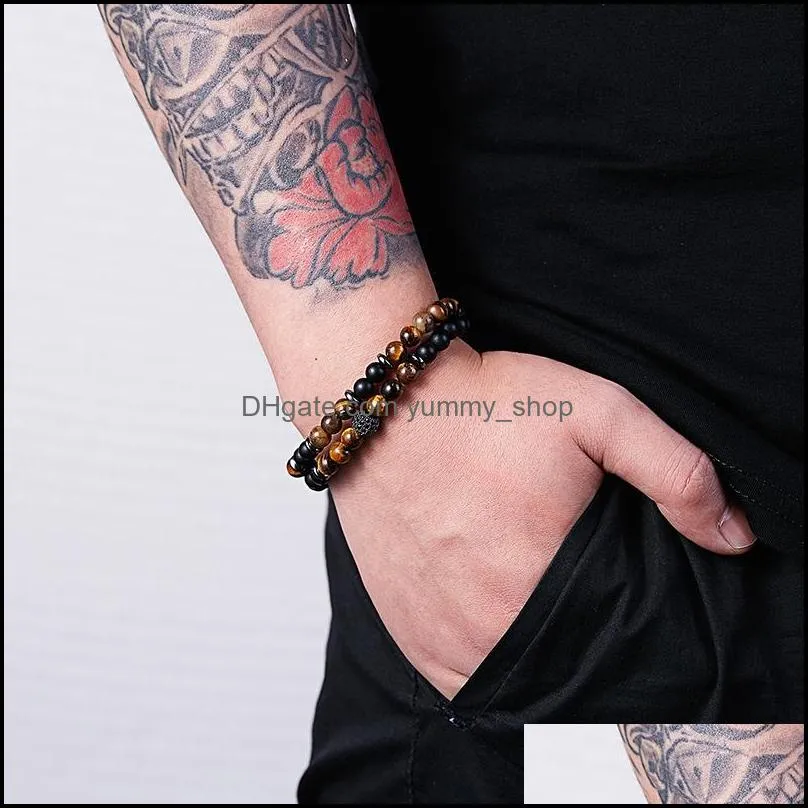 men bracelet 6mm tiger eye bead bracelet natural lava stone diffuser bracelets elastic pulsera men jewelry gift drop 