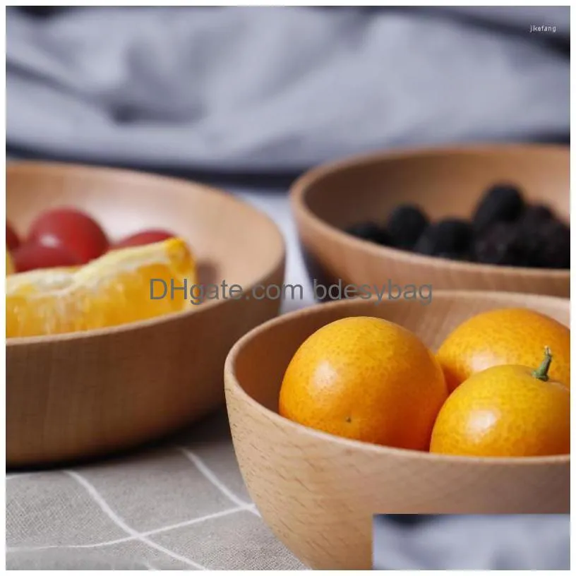 bowls natural beech wood salad ramen bowl dessert fruit tableware japanese round flat soup for household and restaurant