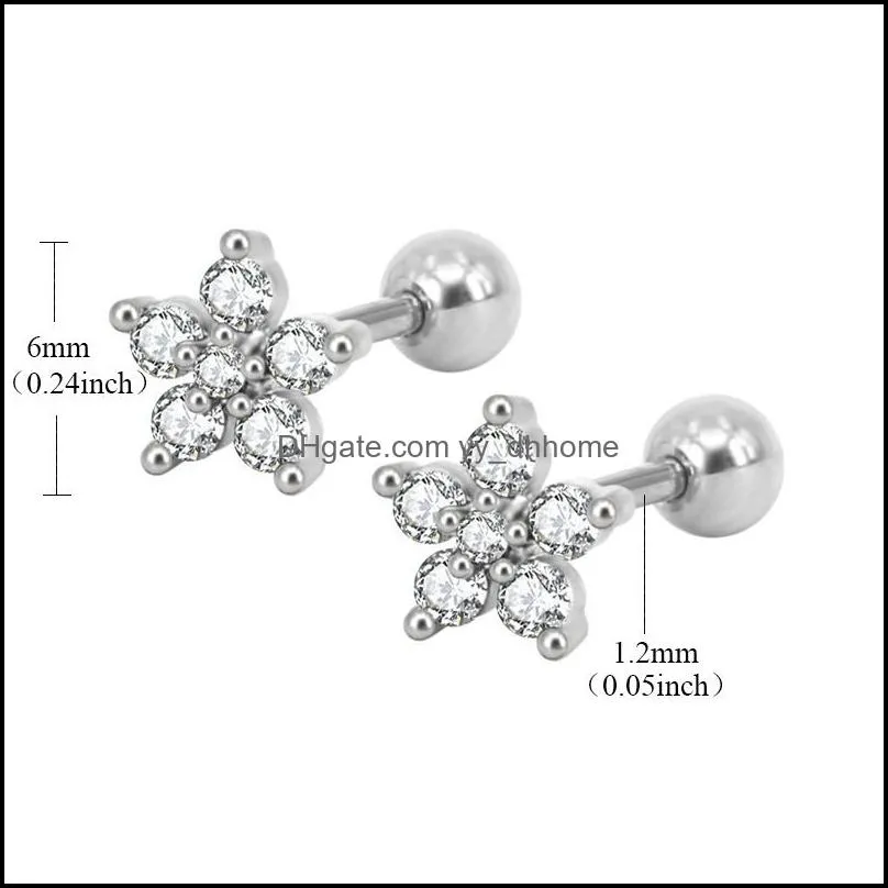  pink blue flower cz stud earrings for women girls cubic zircon silver gold color lip rings nails earring wedding bridal design