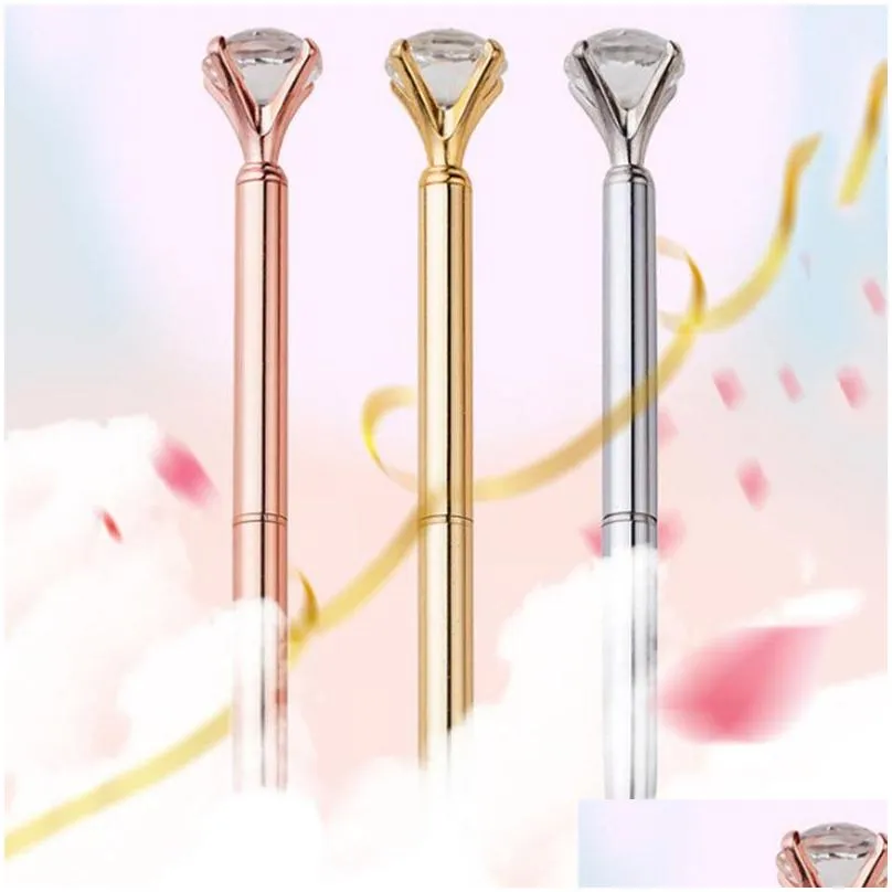 customizable kawaii colorful big diamond ballpoint pen bling little crystal metal ball point pens home office school student writing supply promotion gift