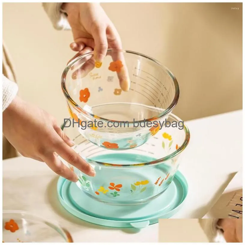 bowls 1l 1.5l 2.5l tempered glass bowl with lid scale for making dough kitchen fruit salad baking mixing