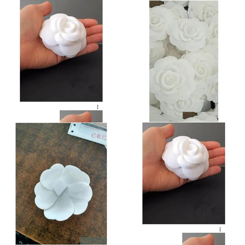 fabric flower diy material camellia white flower with sticker 10pcs a lot