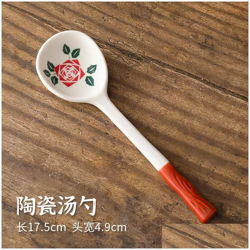 ins style japanese style stoneware small soupspoon ceramic spoon long handle spoon household cute creative rice spoon