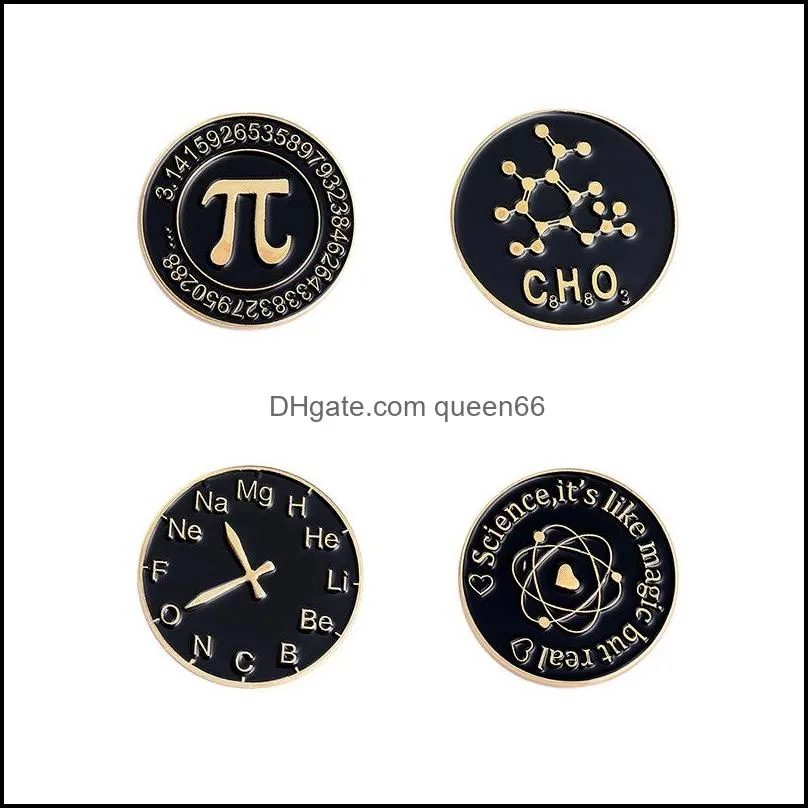 european math letter round collar brooches alarm clock chemical model circle pins paint gold knapsack clothes hat badge jewelry accessories