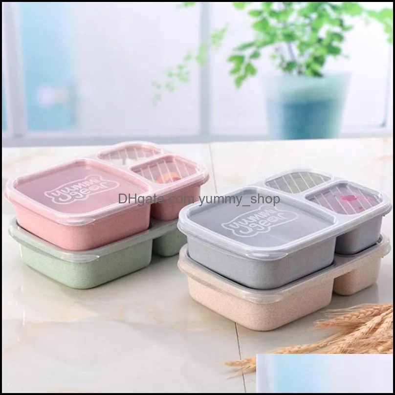 3 grid wheat straw lunch boxes microwave bento food grade health dinner box student portable fruit snack storage container vt0629