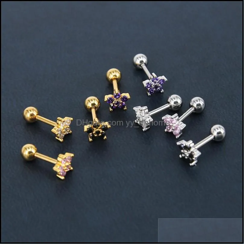  pink blue flower cz stud earrings for women girls cubic zircon silver gold color lip rings nails earring wedding bridal design