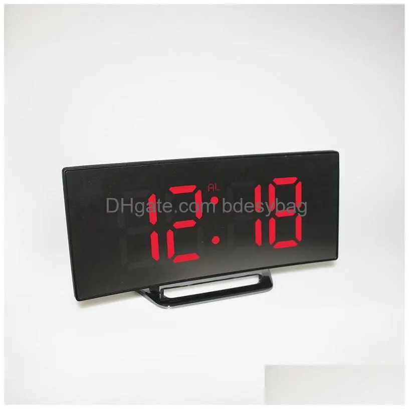 desk table clocks creative electronic clock large curved led mirror silent alarm