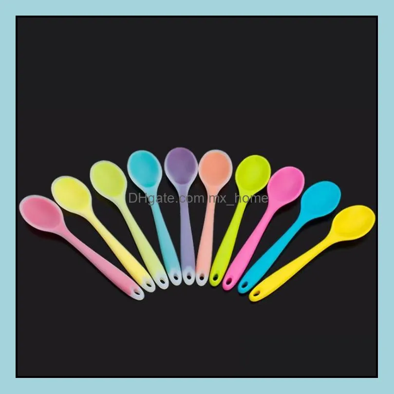 home use mini silicone spoon colorful heat resistant spoons kitchenware cooking tools utensil 20.5x4.5cm sn3410