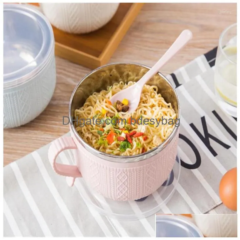 bowls with lid household utensils tableware lunch box large capacity noodles rice soup cartoon bowl stainless steel antiallergy