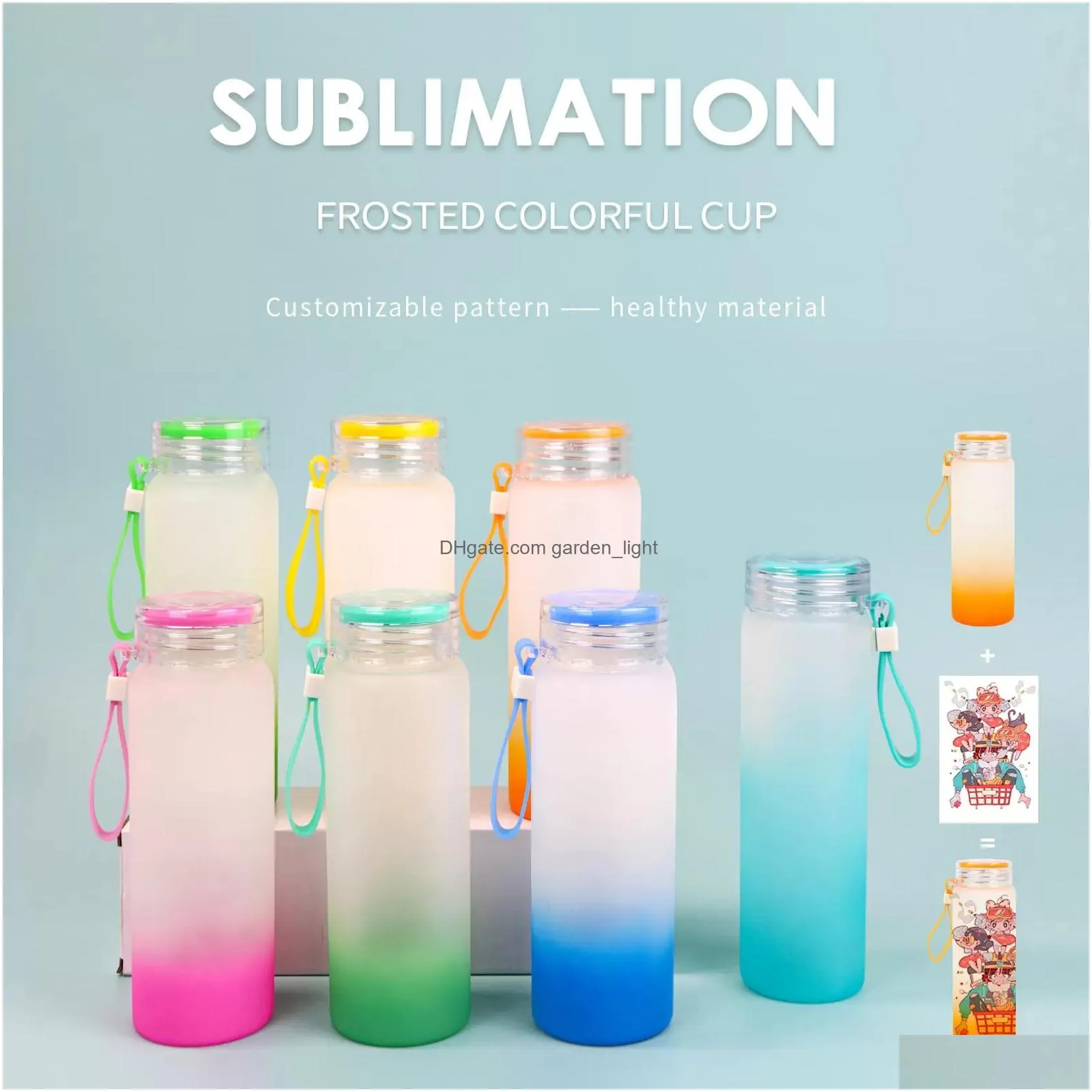 mugs sublimation water bottle 500ml frosted glass water bottles gradient blank tumbler inventorys wholesales