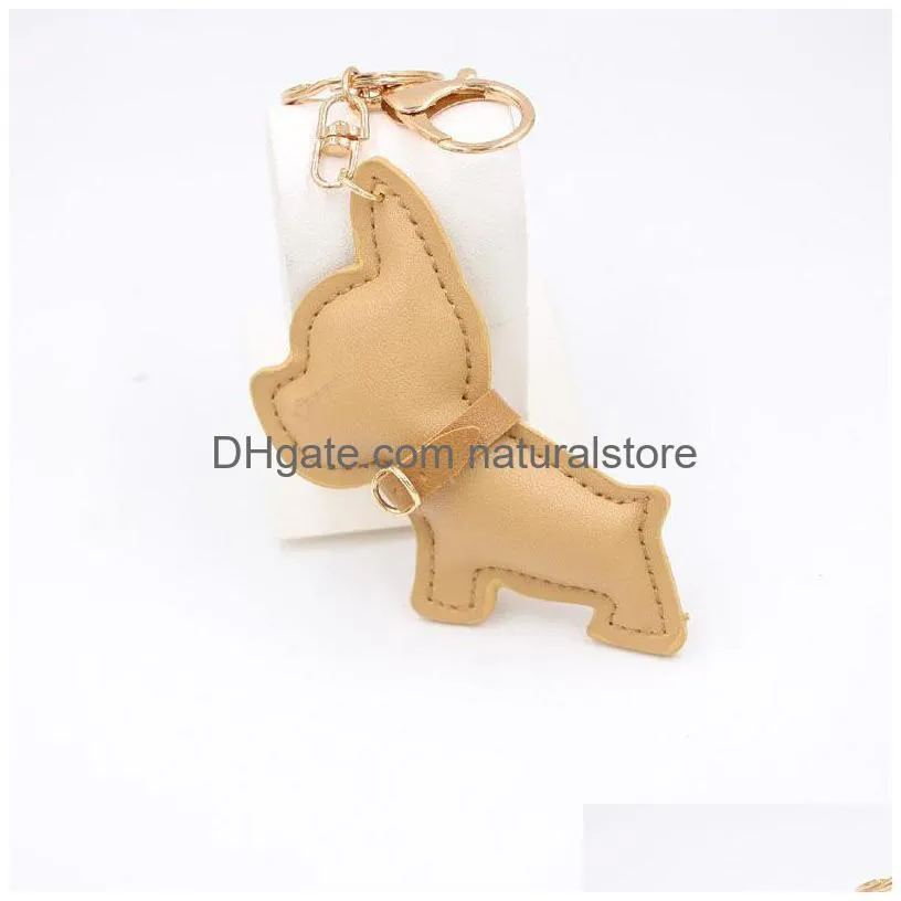 french dog car key chains buckle puppy bulldog pendant keychains rings holder pu leather animal charms cartoon mens jewelry accessories fashion women bag