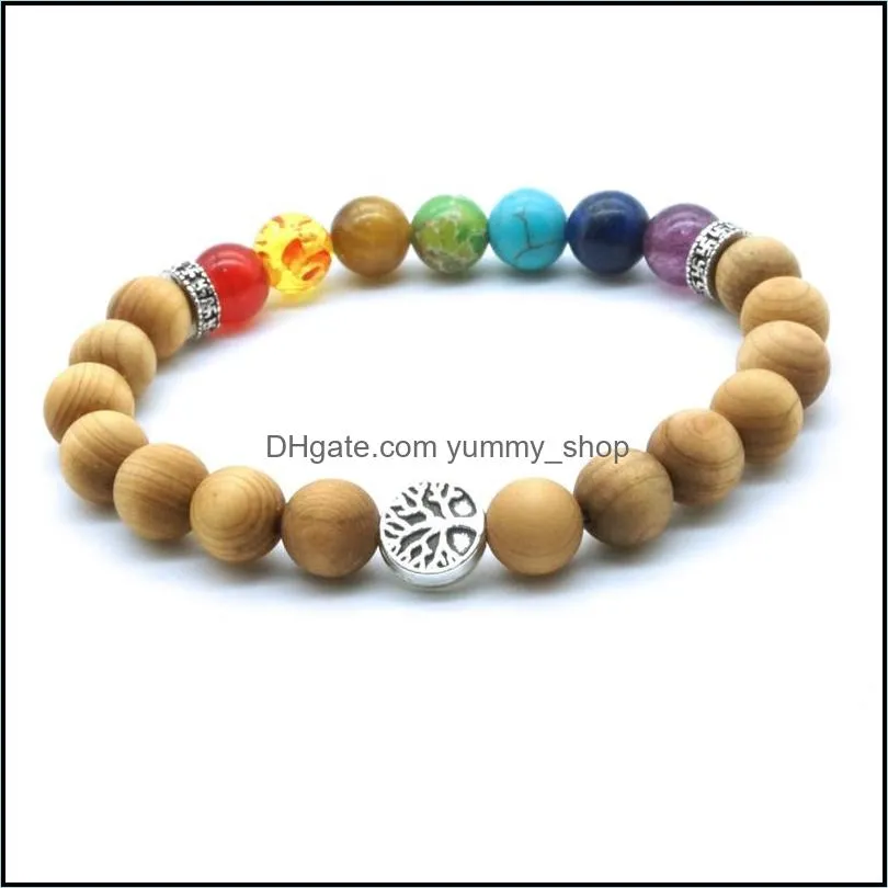 tree of life 7 chakras wooden beads strand  oil diffuser bracelet buddha energy yoga women men jewelry